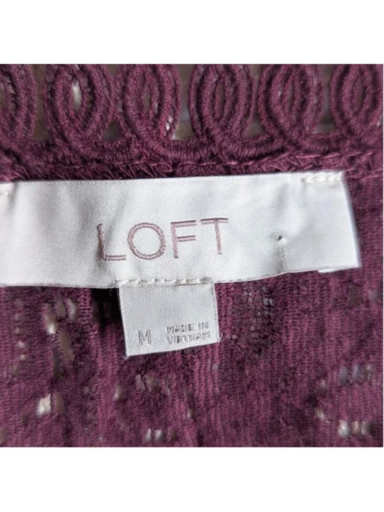 Loft Square Neck Lacey Blouse M Deep Plum Boho Romantic - Picture 7 of 12